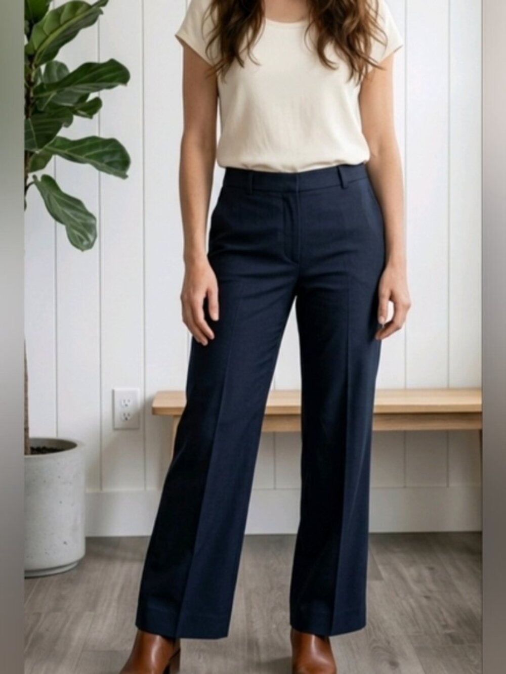 Pendleton SZ 14 Dark Blue Flat Front Straight Leg Lined Wool Stretch Dress Pants